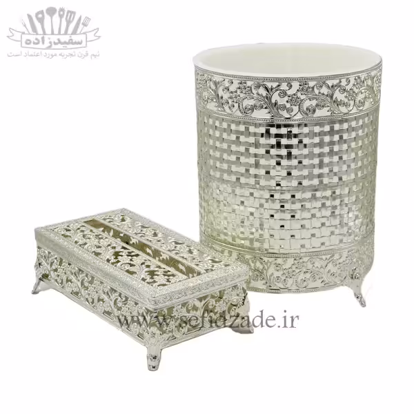 سطل و جادستمال سلینا مدل ترمه نقره ای 2571