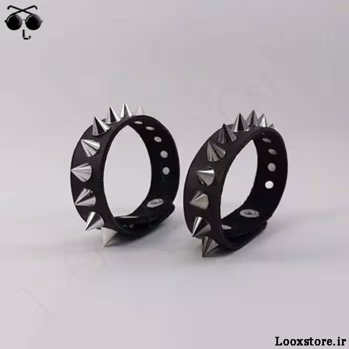 دستبند چرمی نازک با اسپایک های ریز