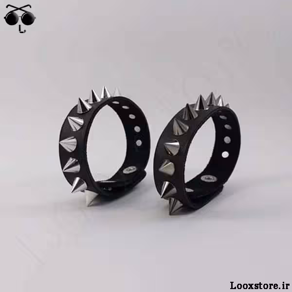 دستبند چرمی نازک با اسپایک های ریز