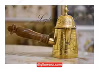 قهوه جوش برنجی برنزی قلم دست دسته چوبی سایز کوچک