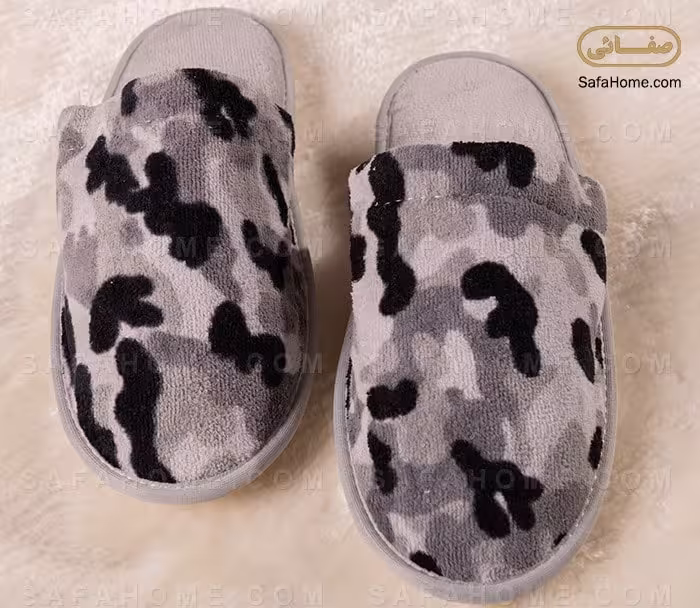 دمپایی حوله ای پودایران طرح ارتشی طوسی