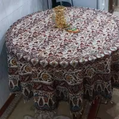 رومیزی و سفره قلمکار اصلی اصفهان طرح سنتی انگوری گرد قطر یک ونیم متر