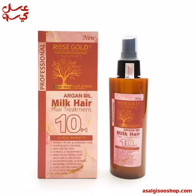 اسپری شیر مو روغن آرگان و بذر کتان رز گلد Rose Gold-کد1177