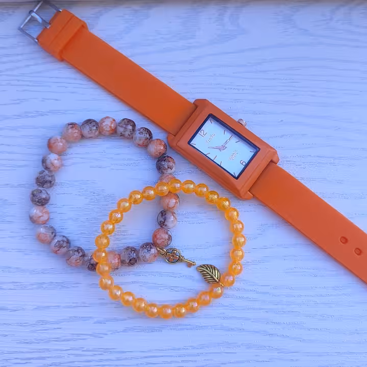 ست ساعت و دستبند دخترانه نارنجی