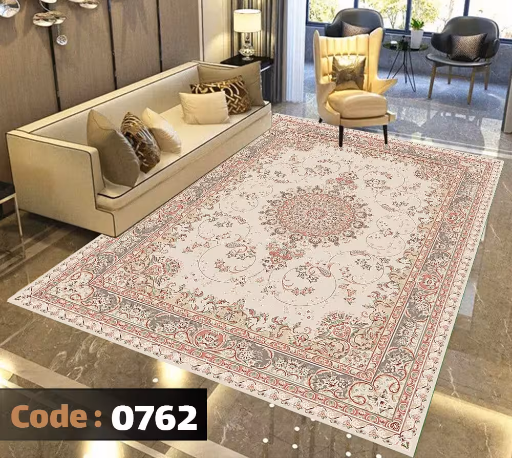 کاورفرش روفرشی دورکشدار گوشه لیفه ای کرم  قهوه ای کد 0762