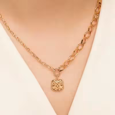 گردنبند ژوپینگ زنانه مدل آویز فانتزی - استیل طلایی ضدحساسیت.