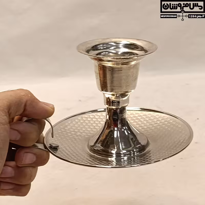 جا شمع مسی زنجان | شمعدان مسی قابل حمل آبکاری کروم مدل هودور