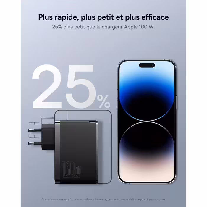 شارژر دیواری 160 وات بیسوس مدل GaN5 Pro 2C U به همراه کابل تبدیل USB-C