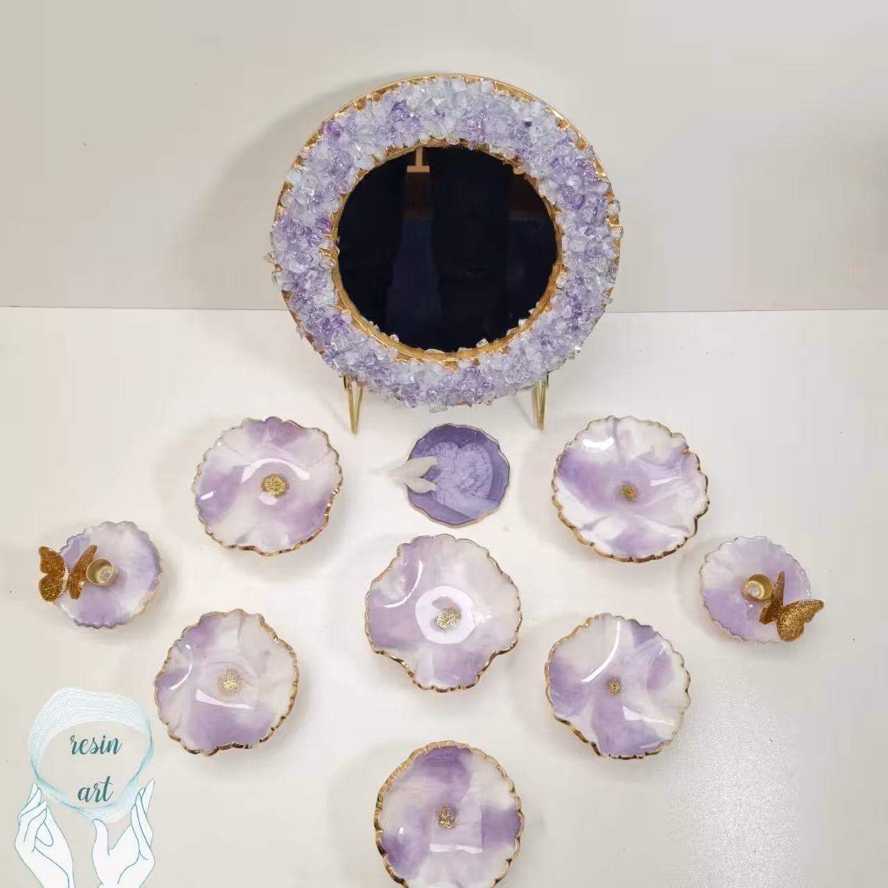 هفت سین رزینی 10 تکه با آینه و شمعدان ابر بهاری 