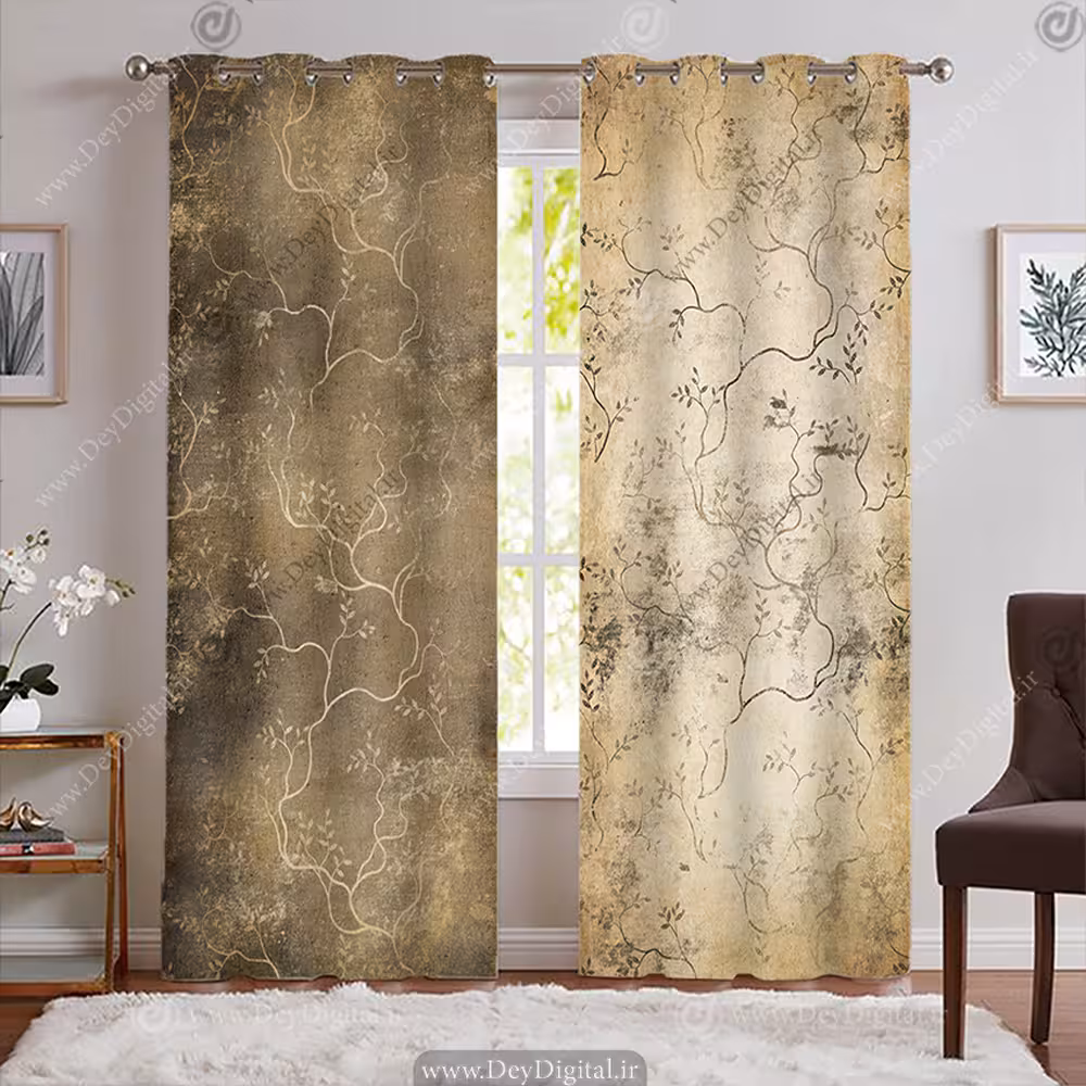 پرده پانچی اسپرت و ساده طرح شاخه درخت و برگ PK-7772