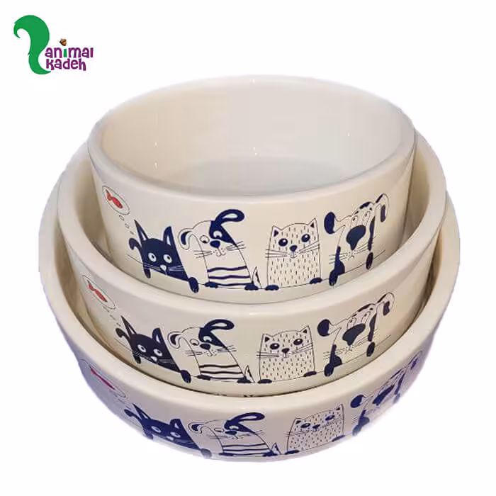 ظرف سرامیکی سفید و سورمهای طرح سگ و گربه (لارج)
