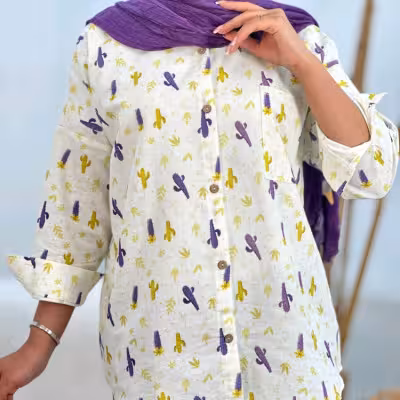 مانتو اسپرت زنانه لنین نچرال مدل کاکتوس
