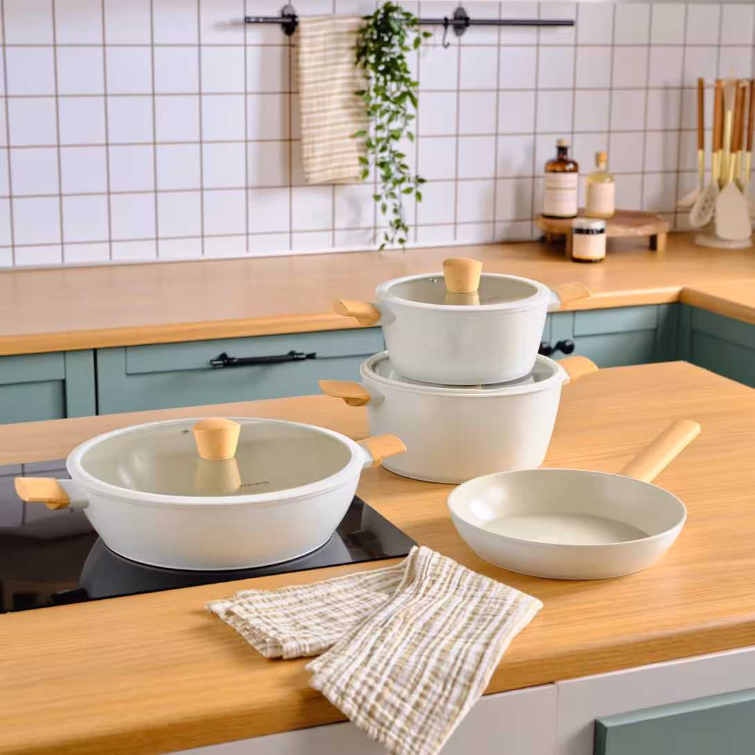 سرویس قابلمه 7 پارچه Karaca ترکیه مدل سوئیس کریستال رنگ بادامی