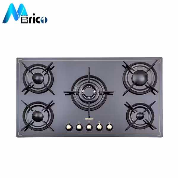 گاز رومیزی استیل البرز کد g5916 پنج شعله شیشه مشکی