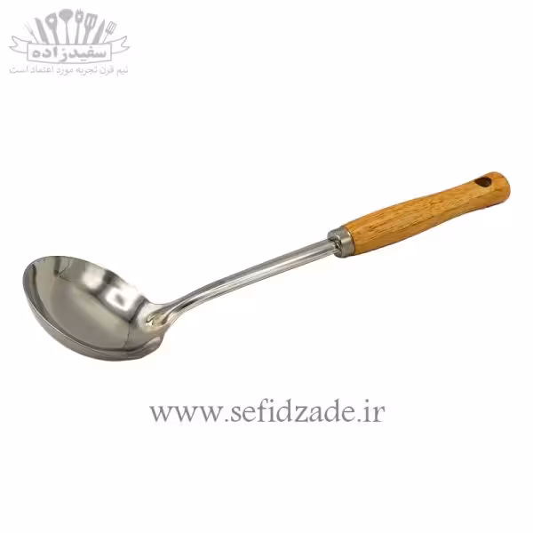 ملاقه استیل دسته چوب