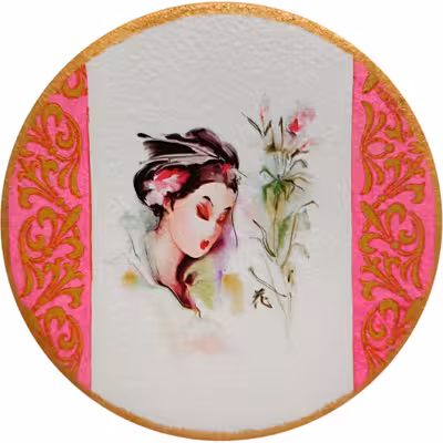 بشقاب دیوارکوب سفالی مدل بانوی ژاپنی کد 2 مجموعه 2 عددی