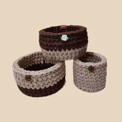 سبد قلاب بافی تریکو  طرح گندمی کد 1 مجموعه 3 عددی