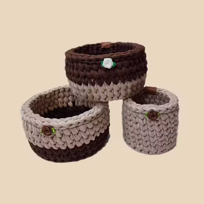 سبد قلاب بافی تریکو  طرح گندمی کد 1 مجموعه 3 عددی