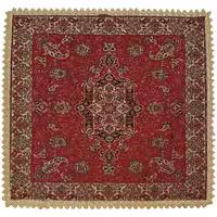 رومیزی کوچک عسلی ترمه نفیس ابریشم کد TRM238 رنگ قرمز آستر زرشکی لبه یراق دوزی