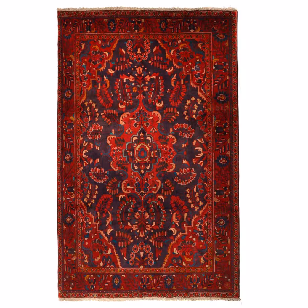 فرش قدیمی دستباف شش و نیم متری طرح لچک ترنج