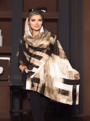 شال نخی پتینه طرح موزاییکی قهوه ای و نسکافه ای کد SG267