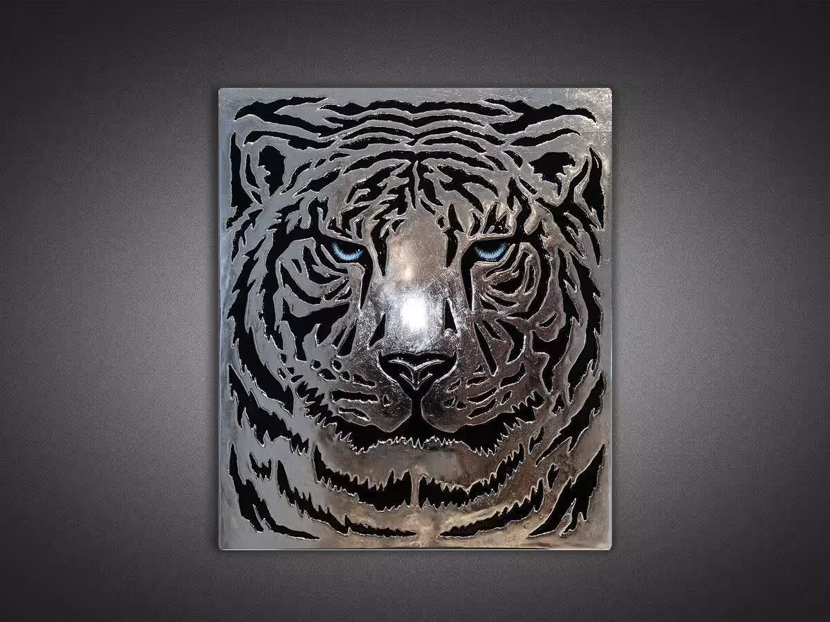 تابلو دکوراتیو ببر ورق نقره ای کد 89