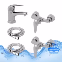 ست 5 عددی شیرآلات برند آیدا صنعت مدل قهرمان | 2 عدد شیر توالت   شیر روشویی   2 عدد شلنگ توالت | کروم مات