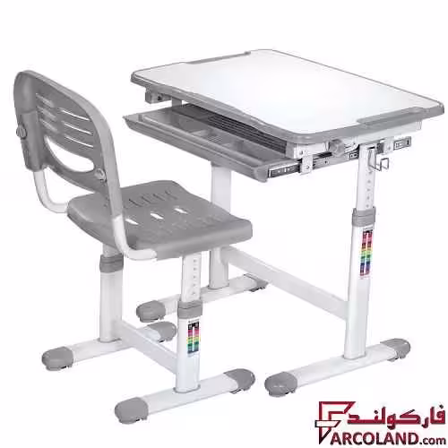 ست میز تحریر و صندلی مدل قابل تنظیم رنگ طوسی