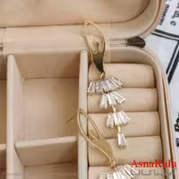 گوشواره جواهری مدل آویز نگیندار رنگ طلایی کد GSH152119W