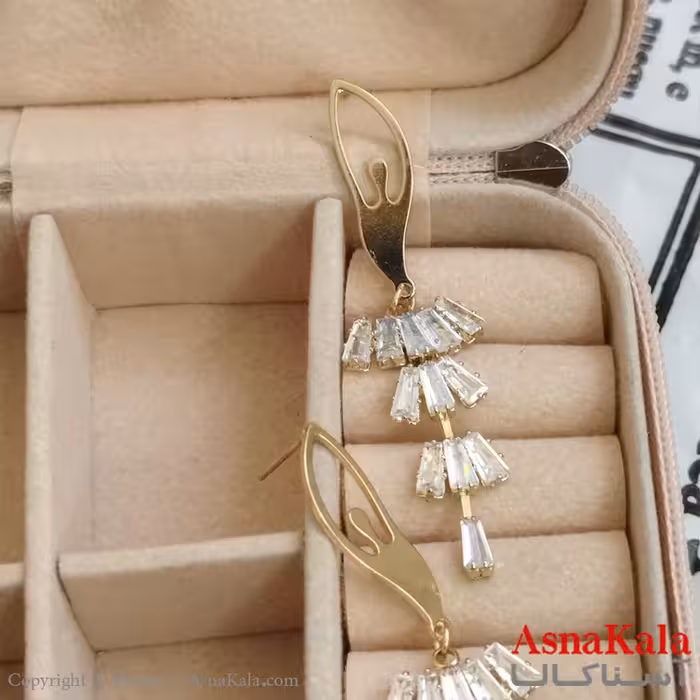 گوشواره جواهری مدل آویز نگیندار رنگ طلایی کد GSH152119W