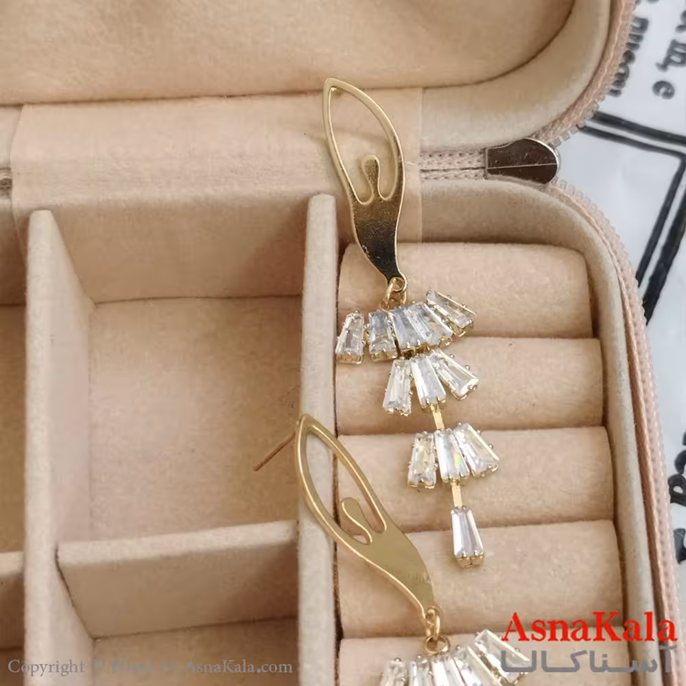 گوشواره جواهری مدل آویز نگیندار رنگ طلایی کد GSH152119W