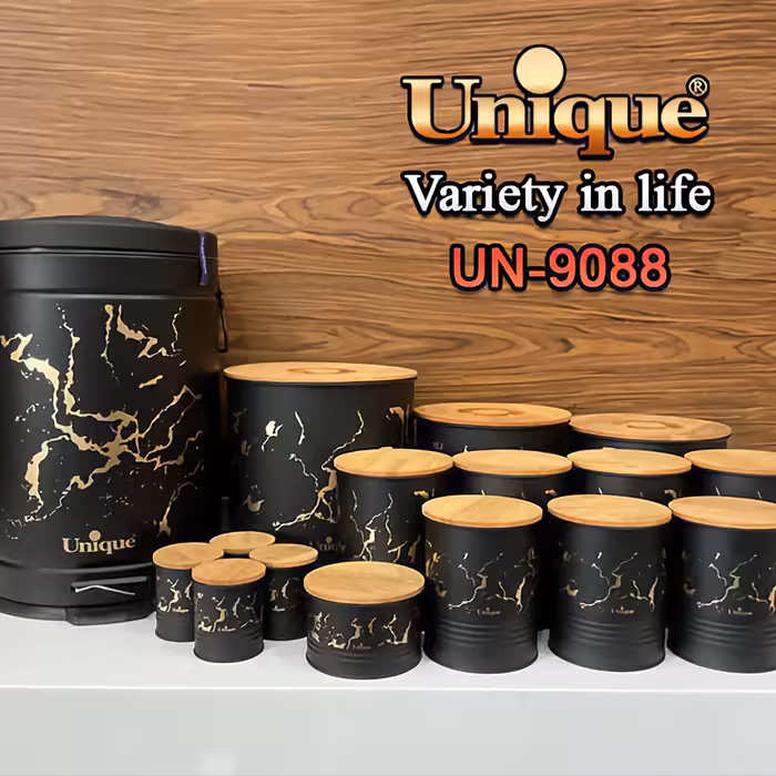 سرویس آشپزخانه سرویس 16 پارچه فانتزی مشکی ماربل در بامبو کد 9088 برند یونیک