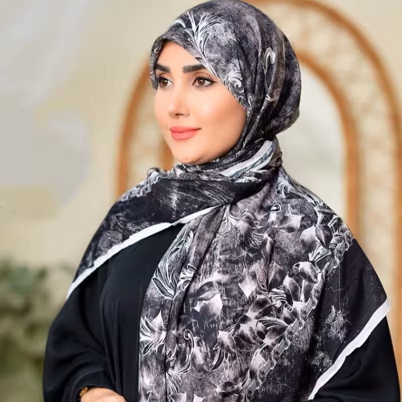 روسری سفید مشکی سوپر نخ (کد020)