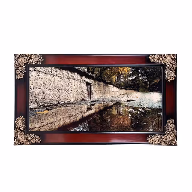 تابلو فرش ماشینی دنیای فرش طرح دیوار باغ کد 141