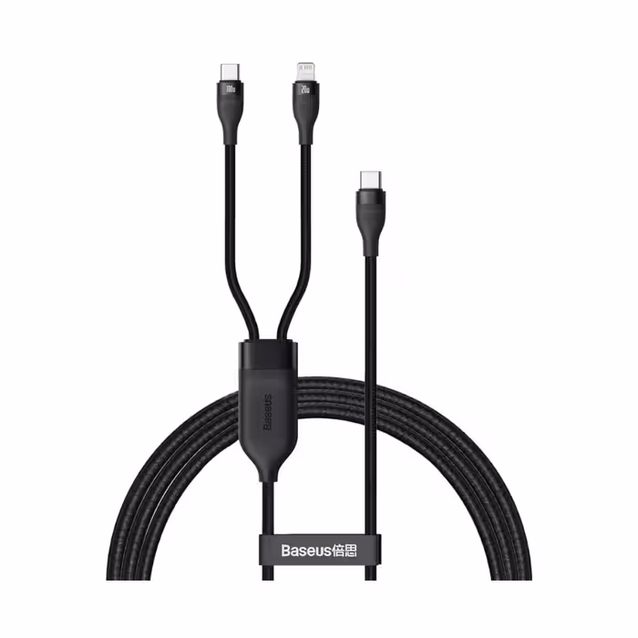 کابل دوکاره تبدیل تایپ سی به تایپ سی و لایتنینگ بیسوس مدل Baseus Flash Series CA1T2-F به طول 1.2 متر