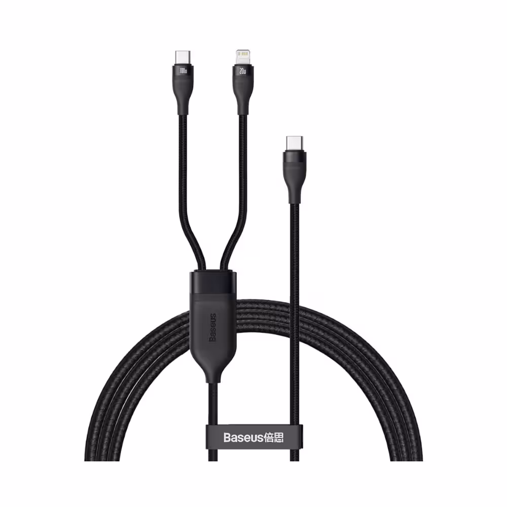 کابل دوکاره تبدیل تایپ سی به تایپ سی و لایتنینگ بیسوس مدل Baseus Flash Series CA1T2-F به طول 1.2 متر