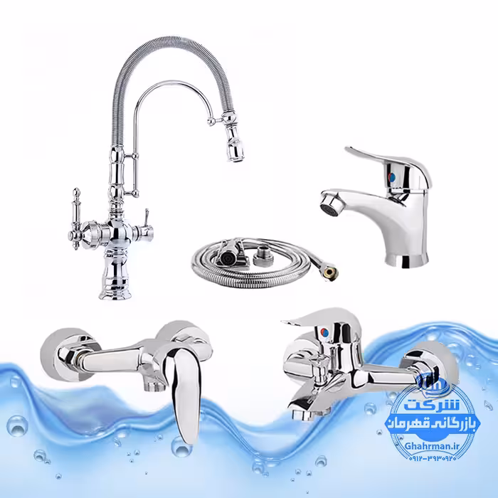 ست 5 عددی شیرآلات برند آیدا صنعت مدل قهرمان | شیر روشویی   شیر ظرفشویی بیزانس دومنظوره   شیر توالت   شیر حمام   شلنگ توالت | کروم براق