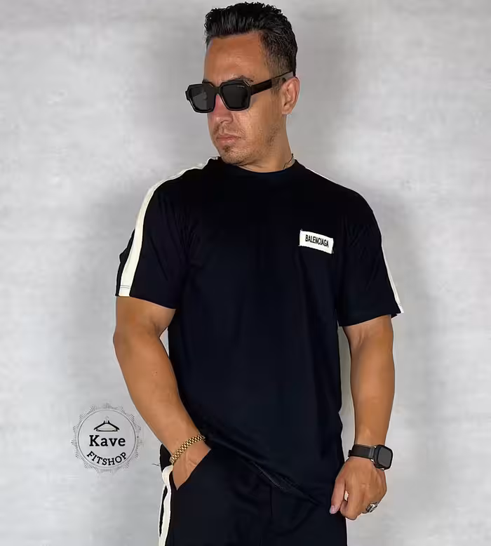 تیشرت مردانه نوارکنفی مشکی | بالنسیاگا