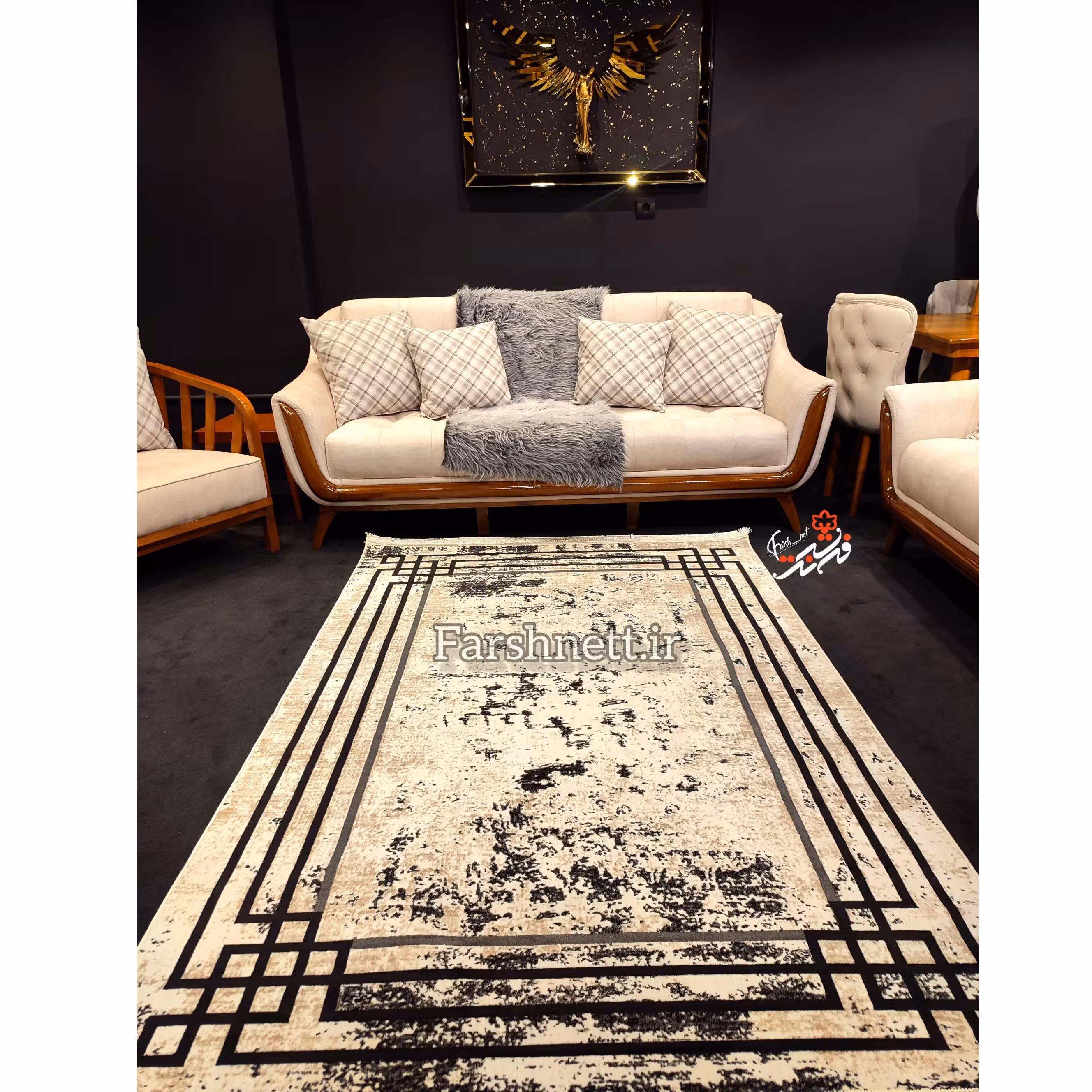 فرش ماشینی کاشان طرح d252 کرم