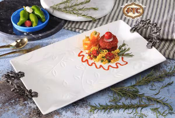 دیس چینی دسته پیوتر مستطیلی تخت طرح برگ سایز بزرگ