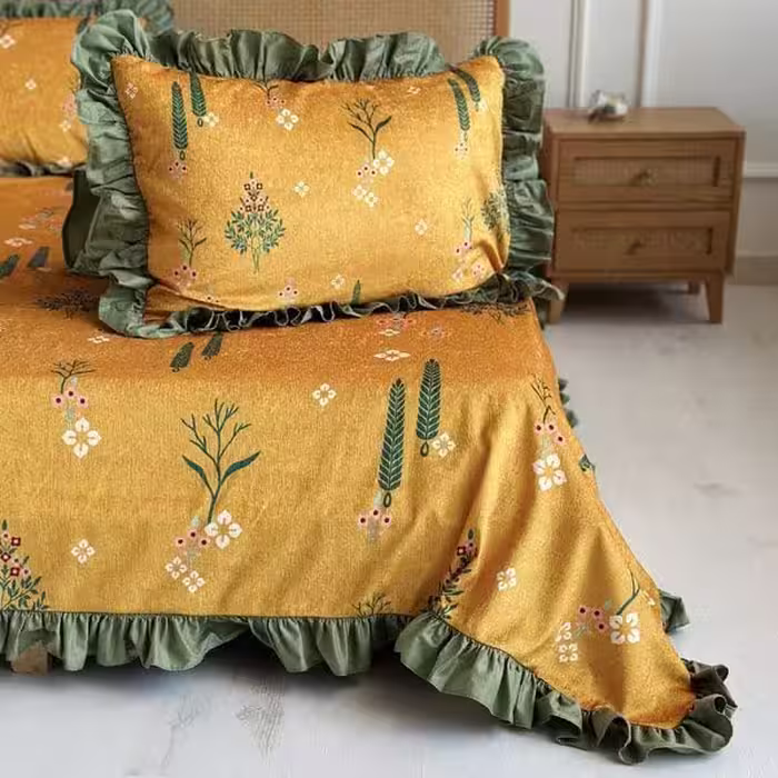 سرویس ملحفه دو نفره سه تکه مدل سرو چین دار