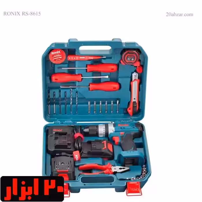 کیت 33 پارچه دریل پیچ گوشتی شارژی چکشی دو باتری دو سرعته 16 ولت رونیکس مدل RS-8615
