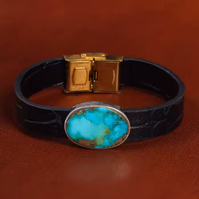 دستبند چرم فیروزه کد 20772 - جواهری مشاهیر