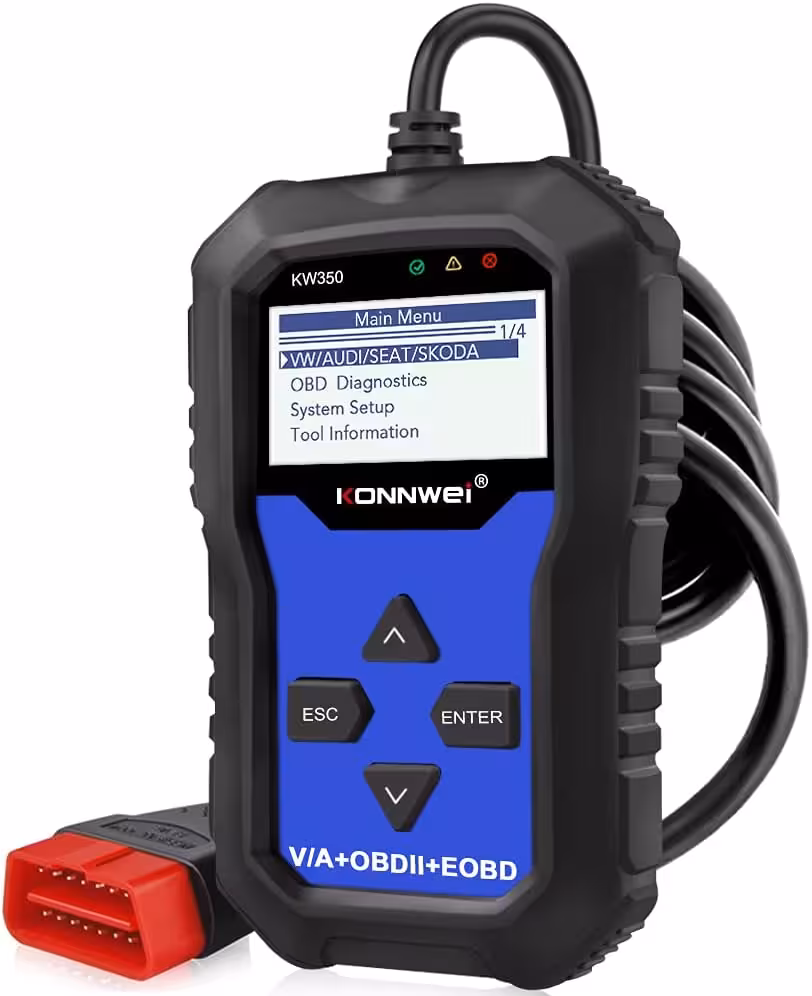 دیاگ اسکنر تشخیصی OBD2 کامل KONNWEI KW350 ، چراغ چک موتور خودرو، EPB، ABS، SRS، ابزار اسکن OBDII، ابزار تنظیم مجدد موقعیت دریچه گاز روغن