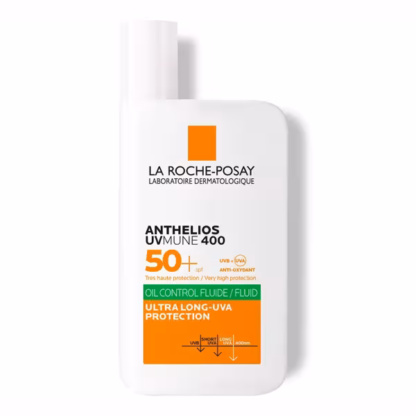فلویید ضد آفتاب بی رنگ کنترل کننده چربی لاروش پوزای مدل Anthelios UVMUNE 400 مناسب پوست چرب و حساس SPF50 حجم 50 میل