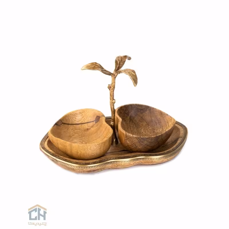 اردو خوری چوب و برنج ست 2 تایی قلبی گلدکیش طرح WOOD مدل GK829414