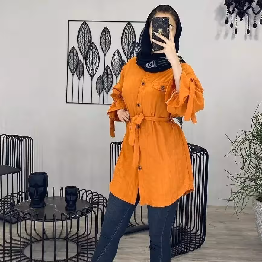 مانتو بهاره آستین شیپوری نارنجی