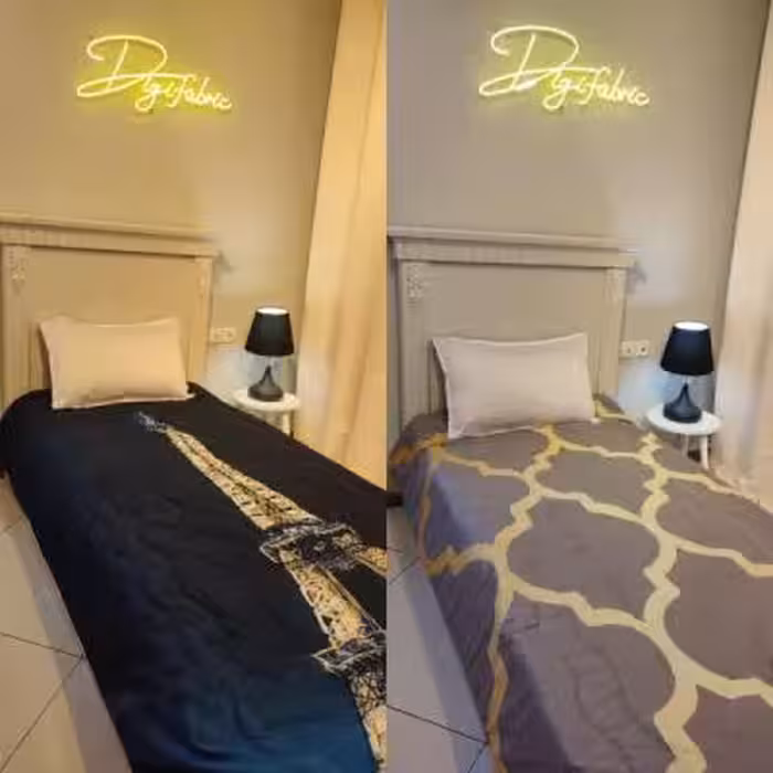 لحاف یک نفره طرح ایفل طلایی و لونه زنبوری