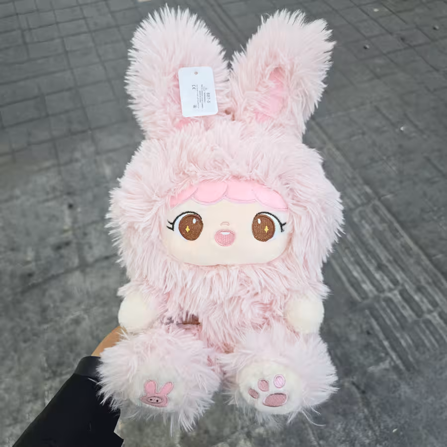 عروسک بچه کلاه خرگوشی صورتی