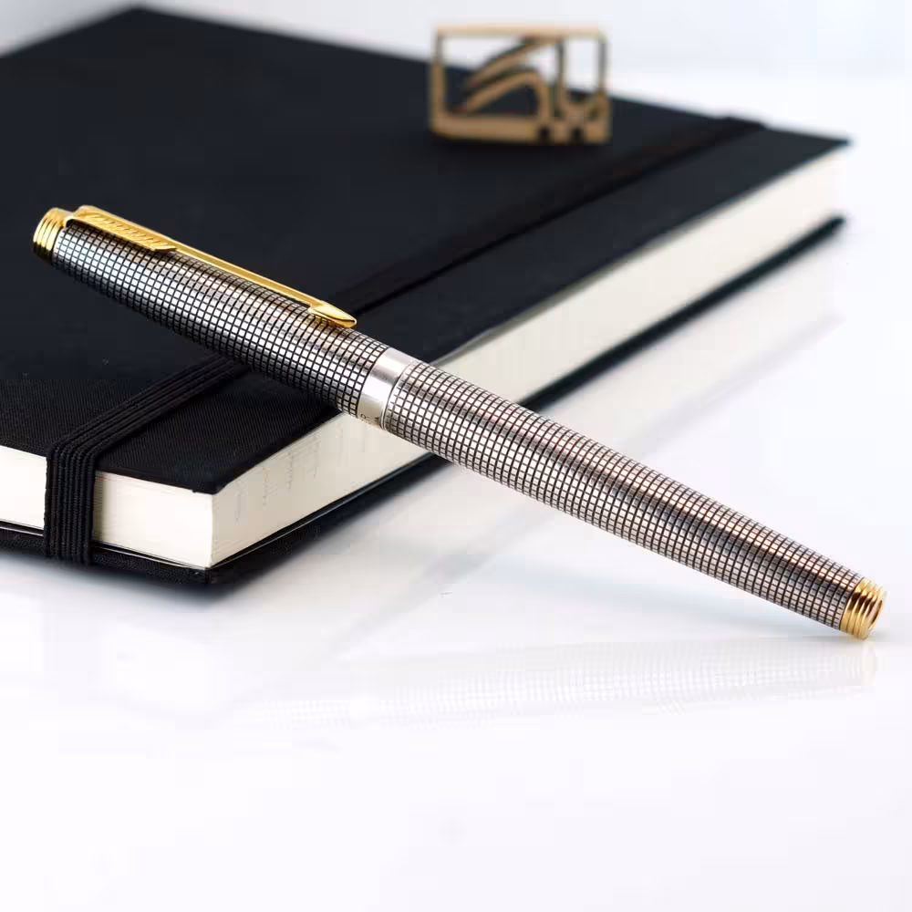 خودنویس پارکر 75 تیفانی شطرنجی نقره ای [خوش قیمت] PARKER 75 FP Tiffany grid in 14K sterling silver